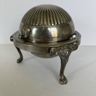 1883 Fb Rogers Silver Co Roll Top Caviar Butter Dish Server Lion Head Footed
