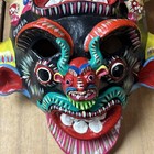 Mexican Folk Art Pottery Ortega Blue Wall Hanging Mask Signed Painted Lizard