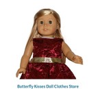  Burgundy Gold Dress  Pearl Necklace  Doll Clothes For 18  Girl Dolls 