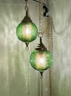 Vintage Green Cabbage Rose Glass Globe  Hanging Swag Lamp 
