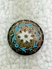Antique Victorian Sterling Silver Enamel Floral Design Sewing Button 9 16 