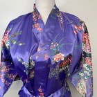 Japanese  Purple Peacock Satin Jugemm Kimono Robe 40  Made Japan Oriental Vtg