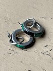 Vintage Sterling Silver Malachite Onyx Inlay Hoop Earrings Mexico Taxco