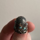 Vintage Sterling Silver Sewing Thimble Mexico Leaf Scroll Design W Turquoise