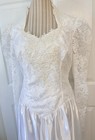 Vtg 80s Alfred Angelo Jcpenney White Liquid Satin Pearls Wedding Dress Rare 14
