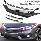 Front Bumper Grille Upper Grill With Chrome Headlight Eyelid Molding Trim Fit   