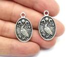2 Oval Bird Crescent Moon Stars Silver Charms Antique Silver Plated G27462