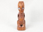 Vintage Maori Style Tiki Figurine Hand Carved Kauri Timber Paua Shell Eyes 8 In