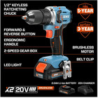 Senix 20 Volt Max  Brushless 1 2-inch Drill Driver 4pc Set Pddx2-m2 New