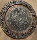 Antique Islamic Persian Art Carved Brass Tray Wall Plate Tray Hammered Plate