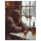 Vintage Sasquatch Bigfoot Art Print Deer Hunting Artwork Cabin Whiskey Bar Decor