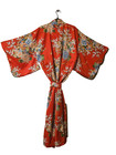 Vtg Authentic Japanese Kimono Robe W  Belt Floral Polyester Purchased In Japan