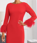 Size 8 Ashro Red Formal Wedding Cocktail Party Feathered Sheath Dress Gown