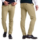Mens Chino Slim Fit Workwear Casual Comfort Stretch Cotton Flat Front Full Pants