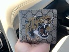 Gucci Gg Supreme Tiger Logo Bifold Men s Wallet Beige brown black Id Window