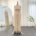 Luxury Pearls Dubai Champagne Evening Dress Arabic Women Wedding Party Prom
