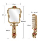Vintage Gold Mirror  Metal Antique Hand Mirror Comb Set Handheld Folding Anti   