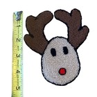  3  Vtg Punch Needle Embroidery Cute Christmas Reindeers Moose Applique Patch 5 