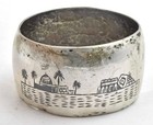 Antique Unmarked Guaranteed Solid Silver Desert Scene Niello Enamel Napkin Ring