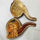 Antique 19th Century Hand Carved Meerschaum Indian Chief Smoking Pipe W  Case
