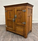 Antique Large Size American Oak And Metal Ice Box Chest Cabinet
