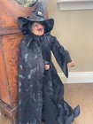 36  Soft Body Halloween Witch Resin Face   Hands Poseable Black Bat Cape Hangs