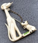 Vintage Celluloid Greyhound   Puppy Dog Chain Brooch Hand Painted Figural Pin