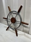 Vintage Chromed Brass And Wood Ship   s Steering Wheel  Tollycraft Steering Wheel 