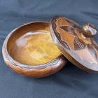 Wooden Trinket Box Hand Carved Turned Lid Round Vintage Great Piece