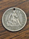 1861 Seated Liberty Half Dime 5c Silver Us Coin - Holed 
