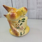 Ceramic Parakeet Planter Vintage Bird Yellow Floral Colorful Flower Pot