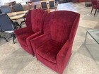 Lot Of 2 High Back Wing Lobby Chairs By David Edward In Burgundy Fabric