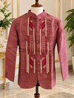 Prince Coat Barong Tagalog     Maroon Rose Embroidered Filipino Formal Jacket