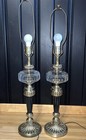 Pair Vintage Stiffel Neoclassical Brass Crystal 3 Way Lamps Underwriter Lab 