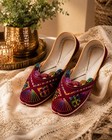 Women Handmade Indian Jutti Mojari Flats Maroon Embroidered Shoes bridal Khussa