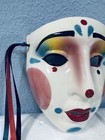 Vtg Ceramic Wall Mask Porcelain Pierrot Harlequin Mardi Gras Clown Art Deco 80s
