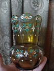 Antique Or Vintage Bohemia Scalloped Amber Glass Vase Hand-painted Moser Style