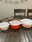 Vintage Pyrex Friendship Casserole Set 3 Dish Bowls With Lids Nesting