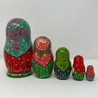 Vintage Russian Nesting Dolls Matryoshka Set Of 5 Hand Painted Wood Folk Art