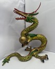Vintage Japanese Cast Iron Dragon Figurine Hand Painted Holding Pearl Rare Heavy