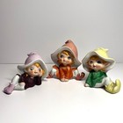 Vtg Set Of 3 Homco Elf Pixie Figurines Taiwan 5213 Mushroom Hat Cute Fairy Decor