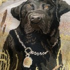 Black Labrador Handmade Needlepoint Pillow Cover Grass Collar 18    Wool 