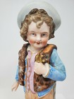 Antique Gebruder Heubach German All  Bisque Boy Figurine Smiling Holding Object 