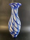 Massive Heavy Impressive Blue   White Swirl Art Glass Vase 18  Tall