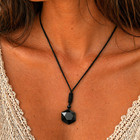 Star Obsidian Hexagram Pendant Necklace Protection Crystal 25mm 24  Black Cord