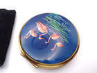 Vintage Stratton England Black Enamel Colorful Flamingo   Water Powder Compact