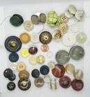 52 Antique Vintage Button Lot Plastic Bakelite Metal Glass Leather Mismatched   