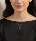 Handmade Green Onyx Pendant Necklace     Oval Gemstone  Silver Setting Free Chain