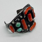 Sterling Silver Native American Men s Coral   Turquoise Cuff Bracelet--71g