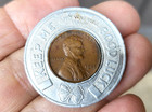 Encased Good Luck Wheat Penny 1   Cent 1945 Plain Thomson Oil Co